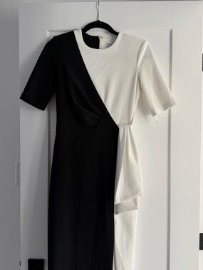Calvin Klein Black and White Midi Sheath Dress